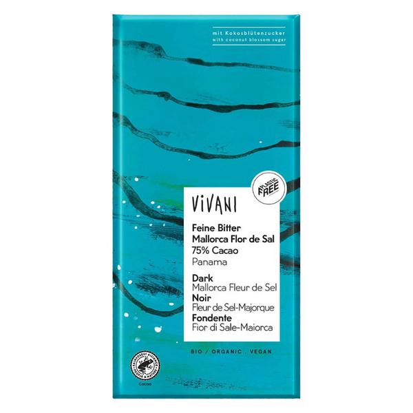 vivani dark 75% mallorca flor de sal chocolate bar 80g